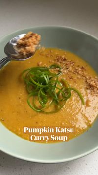 1hr · 8 servings     PUMPKIN KATSU CURRY SOUP 🥣 delicious warming vegetable soup - so good for the soul! For Halloween or for a delicious seasonal fall recipe. It’s vegan / vegetarian too!  For the curry brick:  • 2 tbsp Butter  • 1 tbsp (Madras) curry powder  • 1/2 tsp Cayenne pepper  • 1 tbsp Flour  • For the soup  • 1/2 a carving pumpkin  • 1 onion, chopped  • 4 cloves garlic, chopped  • 1 thumb sized knob of ginger, chopped  • Optional but nice: 1 medium (sweet) potato, 2 small carrots, chopped  • Soy sauce, 3 tbsp  • Rice vinegar, 2 tbsp  • Curry brick  • 1 vegetable stock cube  1 small apple, chopped  Cut pumpkin into large chunks and salt liberally. Drizzle oil and roast on 200 C/400F for 45 minutes until softened. Peel off skin and tear into smaller chunks.   • Fry butter until br