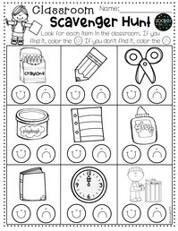 Classroom Scavenger Hunt for Pre-K, Preschool, TK, and Kindergarten. Back to School Worksheets.