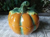 Pacific Rim Ceramic Pumpkin With Lid Candy Dish Hand Painted Orange Green Leaves Stem 6 X 4.5 - Etsy