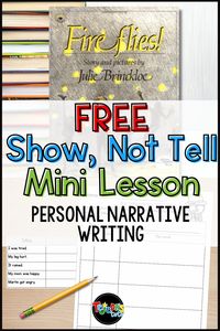 This book makes a great mentor text for a personal narrative genre writing unit! Kids can relate to Fireflies by Julie Brinckloe and use some of the strategies she uses to revise their writing workshop stories. Read this post for mini-lesson ideas, an anchor chart, and freebie for Show, not Tell! Great for kindergarten and first grade.