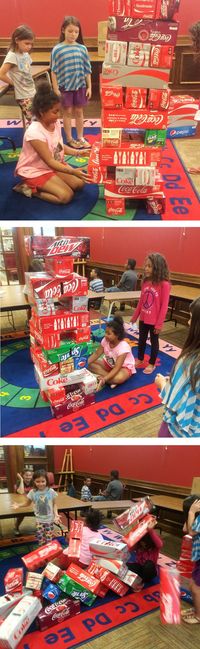 Why spend the money on a giant Jenga set, when you can reuse, reduce, and recycle one from old soda cartons?! The Library often hosts giant games programs using found or reclaimed items! Check out our program calendar for upcoming events and fun things for kids to do!