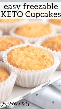 The BEST Keto Cupcakes. These Sour Cream Vanilla Cupcakes are perfect. They are very flavorful & moist and are only 2 net carbs per cupcake! Gluten free, grain free, sugar-free, low carb, and a THM S. #keto #lowcarb #glutenfree #grainfree #thm #trimhealthymama #sugarfree #cupcakes #desserts #ketodessert #vanilla #freezerfriendly #freezable