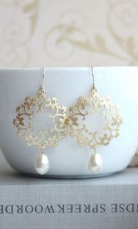 Gold Ivory Pearl Moroccan Boho Gypsy Filigree