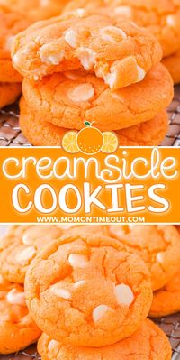 These soft and chewy Creamsicle Orange Cookies are so easy to make and have a lovely orange and vanilla flavor - just like your favorite popsicle! These Creamsicle Cookies are the perfect cookie for holidays, parties or just a sweet afternoon treat! // Mom On Timeout