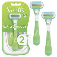 Venus female razors for women are designed with a woman's body in mind. From handles designed for a comfortable grip to pivoting heads that contour to curves, Venus razors are designed to help reveal touchably smooth skin. Venus Extra Smooth women's disposable razors deliver a close, controlled shave. These women's disposable razors have 5 diamond-like coated blades for an extra smooth shave that lasts. Just use and replace when you're ready for a new one. The 5 blades cut hair closer to the skin, for a longer-lasting smooth (vs Venus Smooth 3 bladed razor for women). The razor blade's water-activated ribbon of moisture helps protect from nicks and cuts. The ergonomic razor handle is designed with a soft-grip gel to comfortably fit into your hands. These disposable razors for women also fe