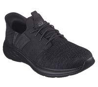 Simply step in and go wearing Skechers Hands Free Slip-ins Relaxed Fit Garner - Newick. Designed with our exclusive Heel Pillow , this stretch-laced style features a synthetic and mesh upper, charcoal infused Skechers Air-Cooled Memory Foam comfort insole and Goga Mat Arch cushioning for added support. | Skechers Men's Slip-ins RF: Garner - Newick Slip-On Shoes | Medium Width | Skechers Hands Free Slip-ins for an easy fit | Exclusive Heel Pillow holds your foot securely in place | Skechers Air-Cooled Memory Foam cushioned comfort insole | Charcoal infused insole helps neutralize potential odor | Skechers Goga Mat Arch supportive cushioning | Crafted with 100% vegan materials | Synthetic and mesh upper with stretch laces | 1 1/4-inch heel height | Skechers