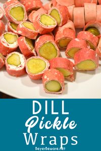 Dill pickle wraps are made with three simple ingredients for an easy low-carb, keto, and gluten-free snack.  #Keto #LowCarb #KetoSnacks #Pickles #Appetizers #Pickles