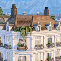 @yohannabuilds on Instagram: "✨ #eapartner  Parisian townhouse inspired build 🤍 I used the new kits Cozy Bistro and Riviera retreat.  This build has no CC this time and you can find it from my gallery ☺️✨  #sims4build #showusyourbuilds"