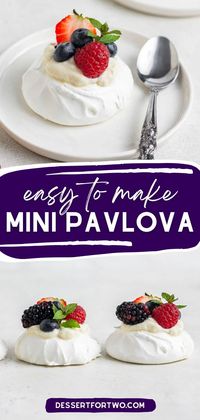 This Christmas dessert is a stunner! Piled with whipped cream and mixed berries, these easy mini pavlova nests are also the perfect Thanksgiving sweet treat. Put this meringue idea on your holiday baking recipes!