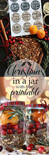 Christmas in a Jar with free printable.  A beautiful gift made in minutes with supplies from the grocery store.