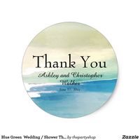 Blue and green ocean waves #watercolor #wedding / bridal shower "Thank You" envelope seal sticker.