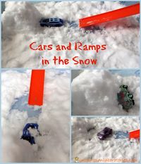 Playing with cars and ramps in the snow is a fun way to incorporate some science learning into your day.