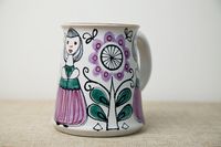 Kupittaan Savi Hand-painted Tankard, signed By Laila Zink. Made in Finland, Circa 1950s.