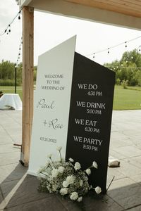 Elegant Wedding at The White Poplar - Black & White Dual Welcome Sign + Order of Events. A Unique Twist on paper programs | Image by Kass Donaldson