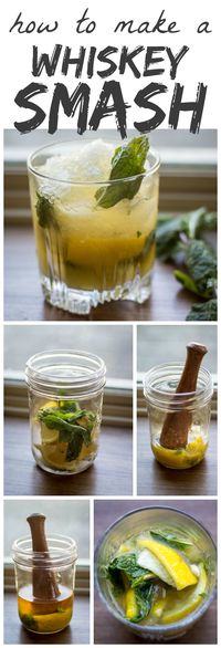 Tart lemons and fresh mint are muddled with sugar to form the base of this classic Whiskey Smash. Think you don't like whiskey? Think again!