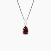 Teardrop Garnet Pendant - Silver. A pear-shaped garnet rests within a bezel setting with an open back to allow maximum light to reach the gem. This reversible pendant can be worn on either side making it the perfect option for everyday wear. The length of the necklace can be adjusted to either 16 or 18 inches to suit individual preference.