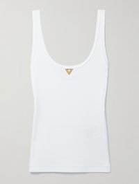 Leave it to Valentino Garavani to elevate even the simplest pieces, like this tank, with its signature logo. It's been made in Italy from ribbed cotton-blend jersey and is punctuated with a gleaming gold-tone 'V' at the neckline. The slim fit tucks nicely into a skirt or jeans.