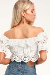 Sweet Songs White Eyelet Off-the-Shoulder Crop Top