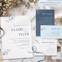 Elegant Modern Minimal Blue Wedding Invitation | Zazzle