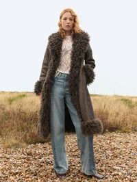 Chocolate Brown Penny Lane Faux Fur Lined Longline Coat - Image 1 of 9