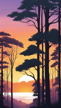 Sunset, Trees, Cute Aesthetic Background Illustration, Phone wallpaper (iPhone, Android) - Click to download 100+ similar high-resolution images and ideas for free (personal and commercial license)!