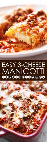 Easy Three-Cheese Manicotti | Three gooey cheeses in this EASY pasta dinner!