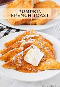 This simple and delicious pumpkin french toast is a great way to start the day! It's easy to make, and has the perfect pumpkin flavor!