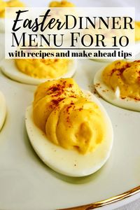 The perfect Easter dinner menu for 10 people, including recipes. This menu has appetizers, side dishes, ham, and my Grandma's Carrot Cake recipe. #easter #easterdinner #dinnermenu