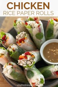 Make your own chicken rice paper rolls at home with my easy recipe! Using rotisserie chicken means these chicken summer rolls are no-cook too. Packed with plenty of fresh veggies, they also have a yummy peanut sauce for dipping.