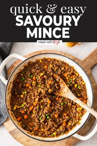 This old fashioned savoury mince is an easy, comforting weeknight meal. So easy to make and perfect for batch cooking too, this simple beef mince recipe will become a family favourite. Why you'll love it: The perfect weeknight dinner – easy, flavourful, comforting, healthy. Great for batch cooking and freezing. Warming and nostalgic. Incredibly versatile – eat as is, serve in pies, the list goes on. A classic, traditional home cooked recipe.