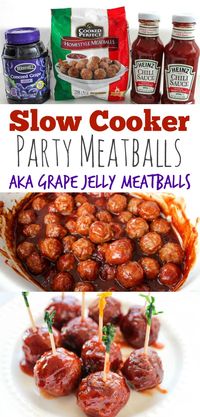 Slow Cooker Party Meatballs, also known as Grape Jelly Meatballs, make a great appetizer. They're easy to prepare in a crockpot.