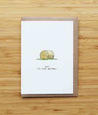 Caption: Hay! It's your birthday.  ~ Original Watercolour and Ink Card by RossJDesigns Mix and match with other designs! Include this card in a multipack on this listing: https://www.etsy.com/uk/listing/584750639 - Shipping from Edinburgh, UK - Original watercolour design reprinted on 100% recycled white smooth 300gsm card (FSC approved) OR 100% biodegradable seeded paper (embedded with a mix of wildflower seeds). Cards are handmade, folded and printed by the RossJDesigns team. - SIZE A6 CARDS (