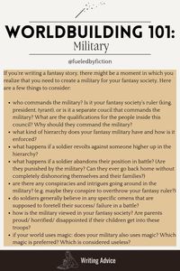 My small series of world building advice continues: today I talk about the possibility of including a military into your fantasy world. Learn about what you should consider when planning. Also check out the rest of this series in order to learn more about how to world build in fantasy stories and which aspects you should think about. Check out my blog for more writing advice (Link in Bio)!