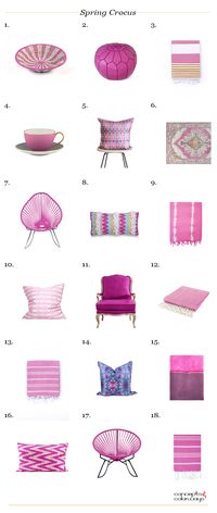 pantone spring crocus interior design product roundup, fuchsia color, fuchsia pink, hot pink decor, hot pink room decor, pink home decor, pink room decor