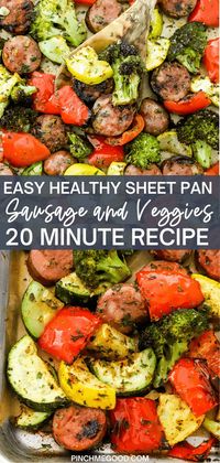 This Sheet Pan Sausage and Veggies makes the perfect healthy, quick and easy dinner you can make all on one pan in 20 minutes with no messy clean-up. It is loaded with fresh veggies, chicken sausage and Italian spices all roasted until golden and delicious. Gluten Free, Paleo and Low-Carb!