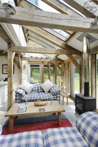 timber extension abive brick structure rustic - Google Search