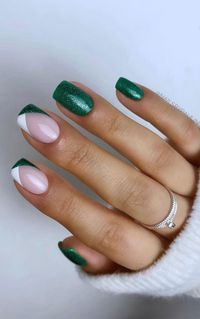 22. Shimmery Green & French Tips The Eco-Friendly & Eye pleasing nail shade is urging this season. Everything from sage green nails, olive green...