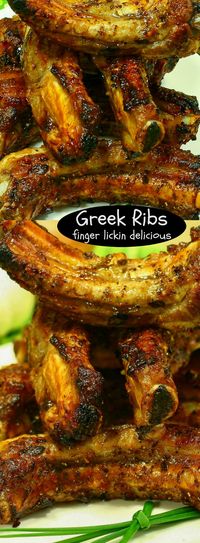 A finger licking recipe for Greek ribs Marinated in fresh garlic, oregano and lemon. Great for dinner or a very tasty appetizer.