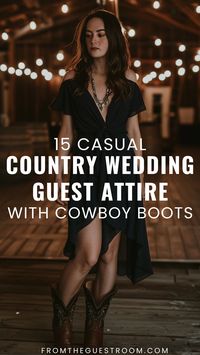 Discover 15 casual yet charming outfit ideas for country wedding guests featuring cowboy boots. From flowy dresses to stylish skirts, these looks ensure you celebrate in rustic elegance. | western outfits women | cowgirl outfits | cowgirl style outfits | cowgirl boots outfit | street style 2024 | country glam outfits | cowboy boots aesthetic | country wedding guest outfit | western wedding guest outfit | western wedding outfits guest | casual country wedding attire for guests cowboy boots