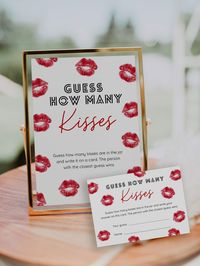 BUY 3 PRODUCTS TO GET 30% OFF WITH CODE '30OFF' Our Guess How Many Kisses Sign & Card is an instant downloadable, editable template. Perfect for a nasty bridal shower with your bridesmaids. Use this template to edit all fonts, and color. You can use this template as well for a birthday party, baby shower, bridal shower, graduation party, or any other occasion you like. Just edit, download, and print. It's super easy and fast. ✅ INSTANT ACCESS ✅ EDIT MOST WORDING/FONTS/COLORS ✅ PRINT AT HOME OR PROFESSIONALLY ✅ PRINTING SERVICE 👉 https://bit.ly/3MzD1Zf ✅ RELATED ITEMS 👉 https://etsy.me/3giRSbL ✅ DEMO 👉 https://www.corjl.com/d/C38E5 WHAT IS INCLUDED? - How many kisses sign  - 8x10''  - How many kisses card - 5.5x4'' * Instructions This is a digital product - nothing physical will be shipp