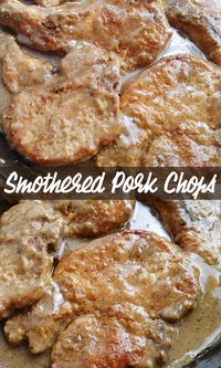 Smothered Pork Chops! A simple one-pan recipe for fork-tender pork chops smothered in gravy that thickens as the chops bake and tenderizes them low and slow in the oven.