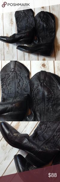 Abilene Black cowgirl boots genuine leather Vintage Abilene cowgirl boots. Size 7M fits like an 8 in women's. Good used condition. Still have tons of life left. See pictures for details. Leather does have scuffs & shows signs of wear. Soles are still in great condition!  See pictures for all details.  No trades. ❤️  Bundle 2 or more items from my closet & save 15% off your purchase! 🎉 Abilene Shoes