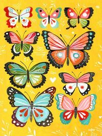 Butterflies by Katie Daisy Painting Print on Wrapped Canvas in Yellow