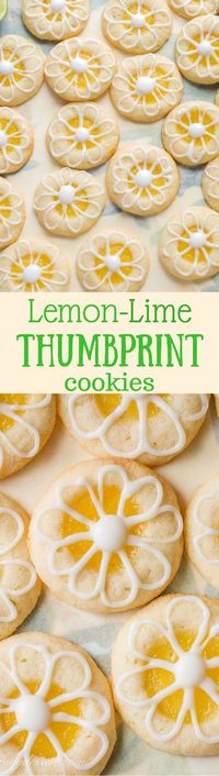 Lemon-Lime Shortbread Thumbprint Cookies filled with homemade Lemon Curd and topped with a simple Lime Icing (Christmas Bake Shortbread)