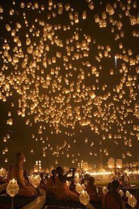 Monks release Chinese lanterns..