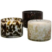 Artisan Set of Hand Blown Leopard Glass Candleholders with Natural Candlewax For Sale at 1stDibs