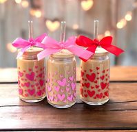 Valentines Gifts for Her, Galentines Day Gift, Valentines Iced Coffee Cup, Galentine's Day Gifts for Friends, Heart Mug, Valentines Tumbler So, so cute!  The perfect heart-wrapped iced coffee tumbler just in time for Valentine's Day! You can opt to purchase the glass tumbler only or include the bamboo lid & glass straw! Glass:  These 16oz. glass tumblers can be used for iced coffee, tea, and especially their favorite cocktails! Lids: These mason jar lids with straw holes are made of quality bamboo material, which is safe, without BPA and phthalates, and they are easy to clean, so you can use them for a long time. Glass Straws included! ♥PERSONALIZATION Each glass tumbler will come hearts wrapped around the glass in the color of your choice.  See photos for a color chart and make your selec