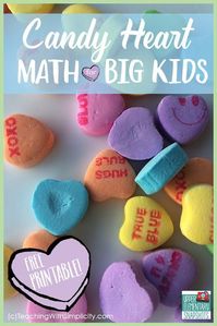 Candy Heart Math for Big Kids Give your students math to talk about using conversation candy hearts. This free printable allows students to practice factors multiples fractions line plots area and perimeter! You can find it HERE. area factors fractions line plots multiples perimeter Teaching with Simplicity Valentine activities Valentine's Day Valentine's Day activities Valentine's Day Math