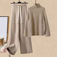 Turtleneck Sweater Drawstring Pants Women Knitted Set Casual Winter Autumn Knitted Outerwear