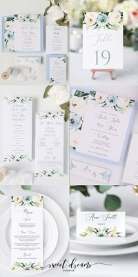 Planning a dusty blue wedding? The lovely Amelia suite is the perfect way to set the tone for your special day. Lovely dusty blue and blush watercolor florals create a romantic theme for your special day.